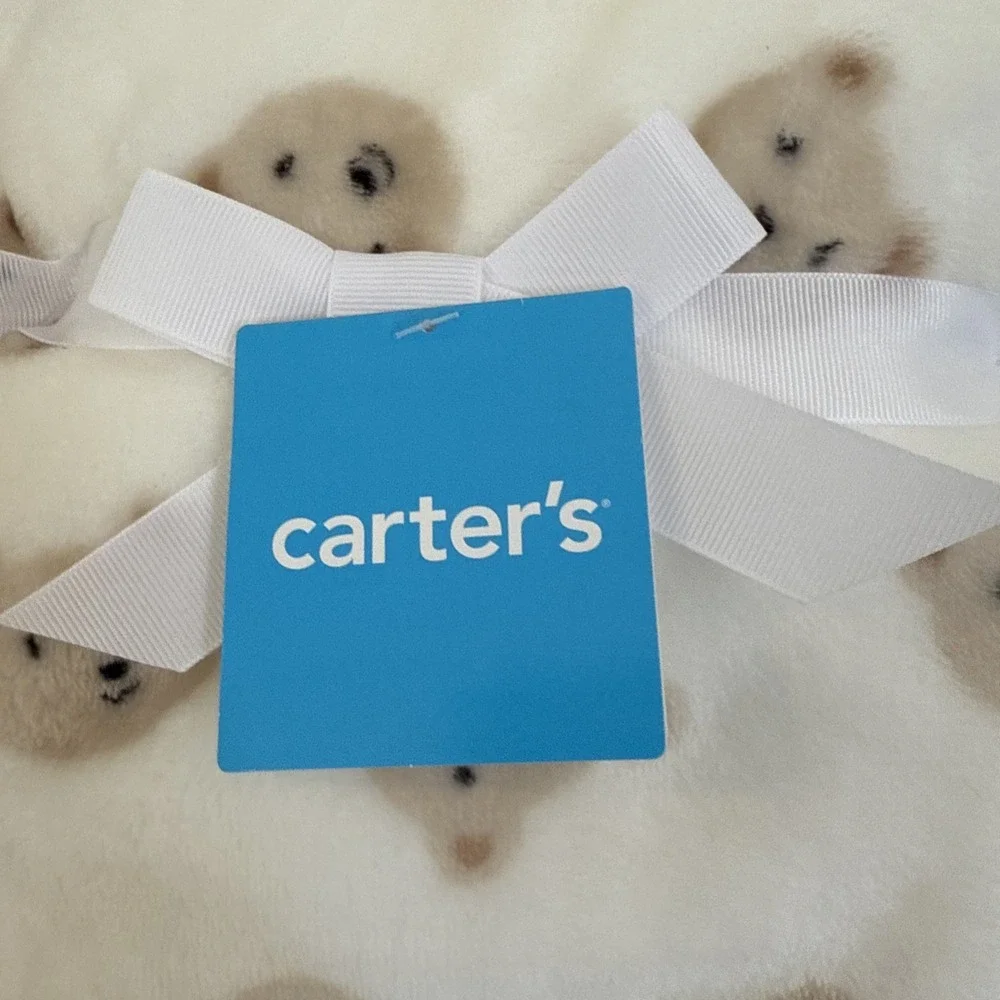 Carter's Baby Beige Bear Themed Newborn Blanket 30x40
